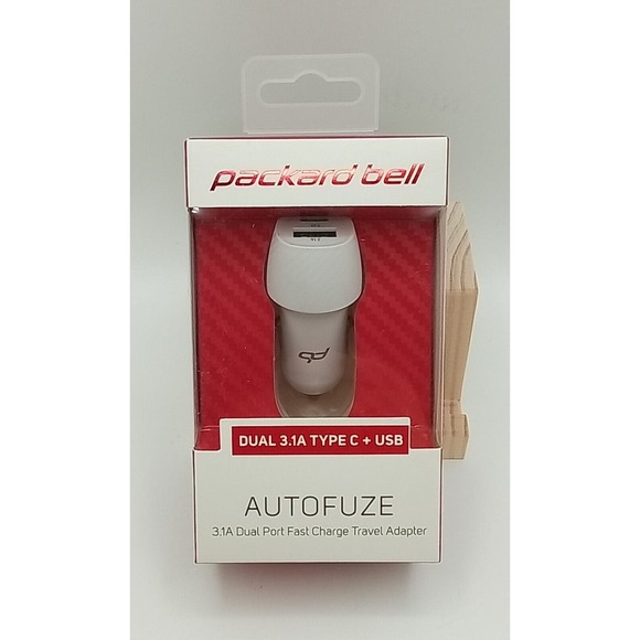 Packard Bell Autofuze Car Charger Dual 3.1A/Type-C + USB - Picture 1 of 4